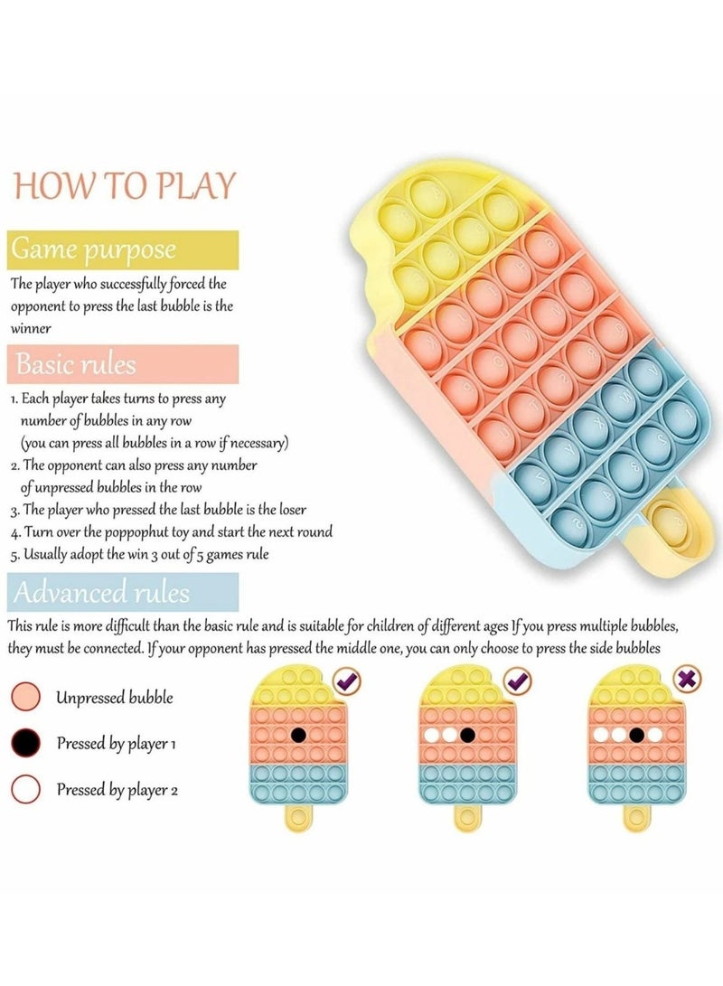 Push Pop Bubble Fidget Toy Sensory Silicone Stress Reliever for Kids and Adults Anxiety Relief Toy Portable Pop-It Toy for Fun and Relaxation (Ice Cream Rainbow) - Image 3